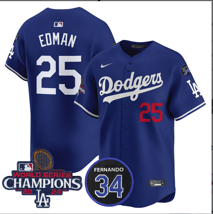 Men MLB Los Angeles Dodgers 25 Edman blue 2024 World Series Champions Patch Limited Jersey styel 3